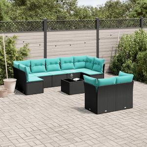 Set Divano da Esterno in Polyrattan Nero da 10 Pezzi con Cuscini - Elegante Collezione di Mobili da Giardino - Product Image 1