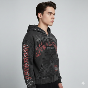Ranzia Industry Factory Wholesale Custom Men's Custom Men’s Zip Hoodie Manufacturer 100% Cotton Embroidery Distressed Hoodie - Product Image 4
