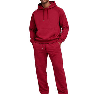 Men's <b>Red</b> Hooded Tracksuit Solid Color Full Sleeve Casual Jogger Set With Drawstring Pocket Design Autumn Wear - Product Image 5