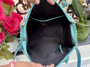 Bolso de Hombro de Cuero con Grabado a Mano de Diseño 2026, Estilo Bohemio Gitano, Patrón a Cuadros Turquesa, Estilo Occidental, Elegante, para Mujer - Product Image 6