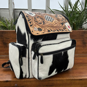Mochila elegante de moda con pelo de vaca para mujer, patrón a cuadros de cuero mecanizado a mano, diseño Floral Vintage personalizado OEM - Product Image 4