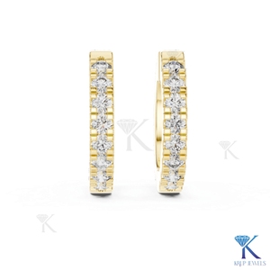 Custom Lab Grown CVD HPHT Diamond Single Row Pave Huggie Hoop <b>Earrings</b> Snap Back 14K <b>Solid</b> Gold Luxury Fine Women Bridal Jewelry - Product Image 3