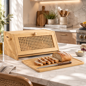 Boîte à pain en bois rectangulaire au design minimaliste, conteneur de rangement respirant pour aliments, 1 couche, finition naturelle - Product Image 4