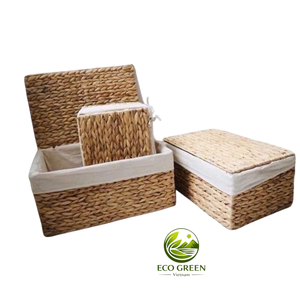 Decorative Water Hyacinth <b>Basket</b> with Fabric Cover for Gift Hampers and Home Decor - Product Image 3