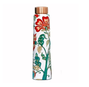 Nouvelle bouteille d'eau en cuivre avec couvercle imprimé émail inclus, design moderne, capacité personnalisable, bouteille imprimée émail motif floral - Product Image 1