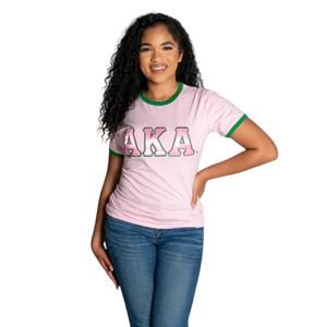 T-shirt à col contrastant pour femme, rose et vert, brodé, en coton premium, manches courtes, décontracté, tendance - Product Image 2