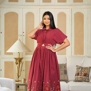 Elegante Vestido Maxi Rojo de Algodón para Mujer - Product Image 3