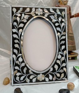 Premium Mosaic Mother Of Pearl Picture <b>Frame</b> <b>Black</b> & White Hand Inlaid Photo Display Elegant Wedding Gift & Vintage Living Room - Product Image 1