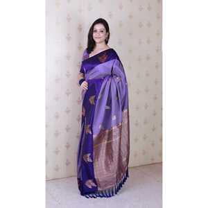 Sari de Seda Suave Violeta Elite Weaves, Diseño Floral Conceptual, Tejido con Zari, Prenda Tradicional Elegante - Product Image 2