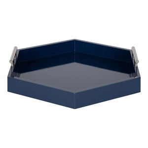 Hexagon Metal Storage Tray Navy Blue Lacquered Finish Minimalist Design Single Compartment For Table Use - Product Image 6