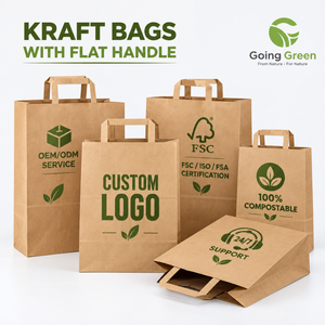 Bolsas de Papel Kraft Marrón Premium con Asas Planas, Tamaño Personalizado, Logotipo, Bolsas de Compras Resistentes y Reciclables, Fabricante Mayorista - Product Image 1