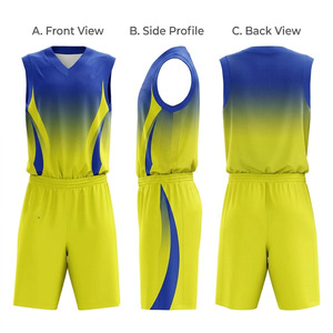 Conjunto de Uniforme de Baloncesto para Hombre, Camiseta sin Mangas con Cuello en V, Degradado Azul y Amarillo, Poliéster que Absorbe la Humedad - Product Image 5