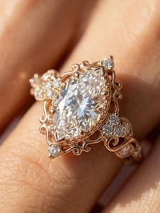 Bague en argent sterling 925 avec moissanite taille marquise, accent floral, style vintage élégant, pour fiançailles et mariage - Product Image 6