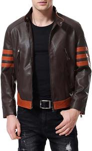 Veste en cuir polyester haut de gamme pour homme - 100 % polyester - Col montant à motifs patchwork - Veste d'hiver coupe-vent et respirante - Haute qualité - Product Image 2