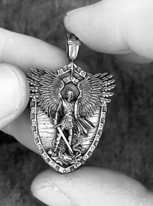 Premium 925 Silver St Michael Pendant Angel Wings Sword Shield Religious Men Women Necklace Jewelry - Product Image 4