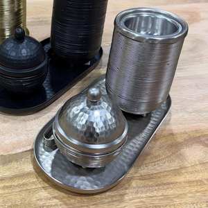 Ensemble de brûleur d'encens Bakhoor en acier inoxydable martelé moderne avec plateau - Product Image 4