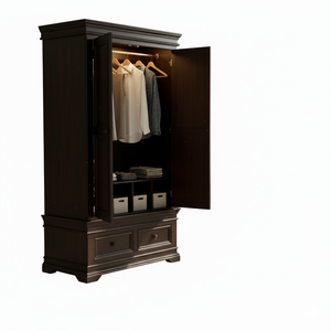 Traditional Solid Wood Bedroom Wardrobe, Double Door Clothing Armoire with Drawers, Durable Storage Cabinet - Product Image 2