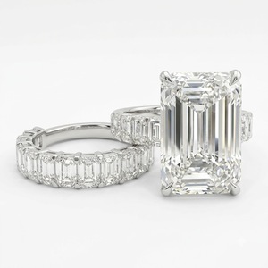 Anillo de Compromiso y Boda con Diamante Cultivado en Laboratorio, Corte Esmeralda, 15.90 CTW, Certificado por IGI, Oro Blanco Sólido de 14K, Banda de Eternidad - Product Image 1