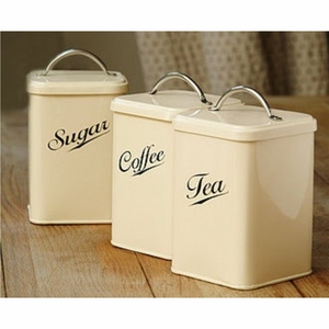 Wholesale Vintage Cream Powder Coated Metal <b>Sugar</b> Coffee <b>Tea</b> <b>Canisters</b> Set Airtight Kitchen Spice Food Storage Containers Jars - Product Image 1
