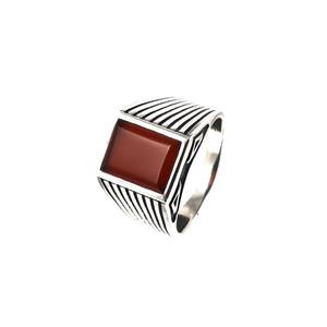 New Arrival Custom <b>Jewelry</b> Sterling Silver 925 Retro Punk Man Ring Agate Bezel Setting Stripe Pattern Rhodium Plated Natural - Product Image 6