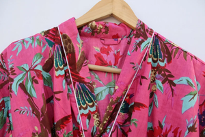 Bata Kimono de Algodón 100% Tejido con Estampado de Dibujos Animados para Mujer, Camisón de Verano Hecho a Mano, Cuello en V, Cintura Elástica, Largo Completo, Suave - Product Image 4