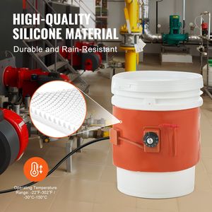 Chauffe-tambour métallique 800 W, largeur 7,75 pouces, pour fût de 5 gallons, thermostat réglable 86-302°F, bande chauffante pour seau, chauffage de patio - Product Image 5