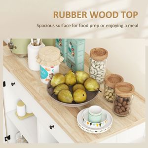Isola Cucina Moderna Bianca con Piano in Legno di Quercia Massiccio, Angolo Colazione con Cassetti e Ante, Ripiano Regolabile, Carrello da Cucina - Product Image 5