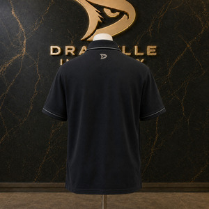 <b>Men</b>’s Charcoal Black Zip Polo Shirt, Y2K Streetwear Cotton Pique Tee, <b>Studded</b> Collar, Cropped Boxy Fit - Product Image 2