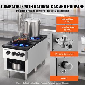 Fornello a Gas Commerciale in Acciaio Inox a 2 Fuochi, Piano Cottura da Banco, Propano/Gas Naturale, Attrezzatura da Cucina Professionale - Product Image 3