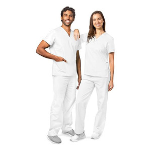 Unisex White <b>Scrub</b> Sets Cotton Polyester Woven Hospital Uniforms for Doctors Nurses Comfortable Fit Pants Included - Product Image 1