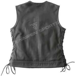 Chaleco de Motocicleta de Cuero Genuino para Hombre, Diseño con Solapa y Cremallera Diagonal, Chaleco sin Mangas de Piel de Vaca, Servicio OEM, Transpirable - Product Image 6