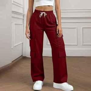 Women American Casual Cargo <b>Pants</b> High Waist Drawstring Wide Leg Loose Fit Multi Pocket Breathable Sports Trousers Fashion <b>Pants</b> - Product Image 4