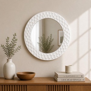 Modern White Round Handmade Wall <b>Mirror</b> with MDF Wood & Bone Inlay 2.5cm Thick Wholesale From REHMAN <b>CRAFT</b> - Product Image 1