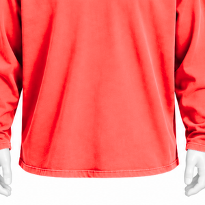 T-shirt à manches longues en coton rouge corail, coupe oversize, effet délavé vintage, épaules tombantes, style streetwear décontracté, coupe ample - Product Image 6