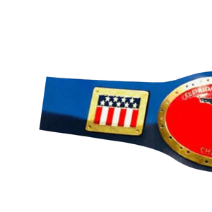 Ceinture de champion de la lutte en équipe de la catégorie poids lourd de la Floride, plaque rouge avec carte de la Floride et design du drapeau américain, sangle bleue - Product Image 3