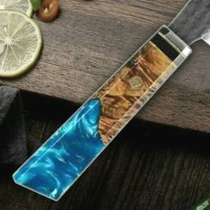 Couteau de chef moderne personnalisé fait main Burraq, lame en acier Damas, manche en bois de 8 pouces, étui en cuir, passe au lave-vaisselle - Product Image 5