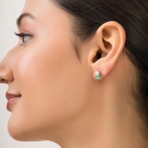 New Simple Design 6x4 mm Octagon <b>Emerald</b> & Diamond 18K Two Tone Minimal <b>Stud</b> Earrings For Women Latest Everyday Wear Jewelry - Product Image 4