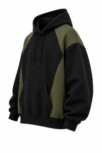 Sweat à capuche polaire oversize décontracté pour homme, noir olive uni, tendance, écologique, avec manches raglan et poche kangourou, idéal pour l'hiver - Product Image 2
