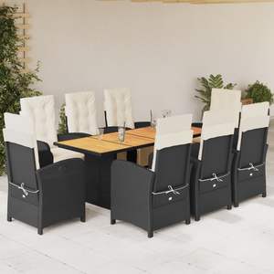 Ensemble de salle à manger de jardin 8 places en rotin PE noir avec repose-pieds réglables - Product Image 1