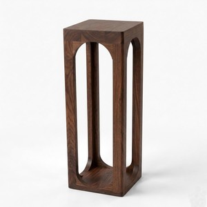 Base de Pedestal de Madera de Teca, Diseño Geométrico en Nogal Oscuro, Venta al por Mayor en India - Product Image 1