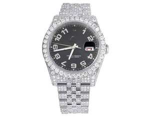 Reloj BOJ R.O.L.E.X.021 con Letras y Números, Moissanita Completa, de Lujo, Cuarzo Analógico, Acero, 41MM, 3BAR Resistente al Agua, Estilo Hip Hop para Hombre - Product Image 1