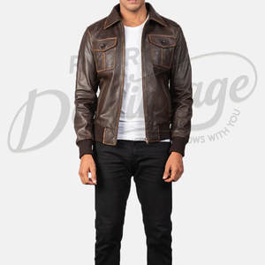 Veste en cuir marron vieilli personnalisée pour homme, style vintage, veste de pilote, en cuir de vache véritable, veste de motard décontractée - Product Image 5