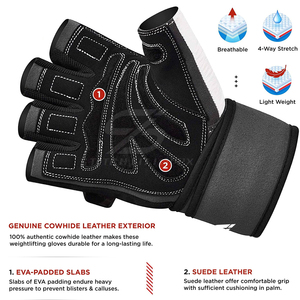 Leather Made Weight Lifting <b>Gloves</b> <b>Grips</b> Palm Protective <b>With</b> Wrist Wraps For Gym Fitness Workout Exercise Weight Lifting <b>Gloves</b> - Product Image 2