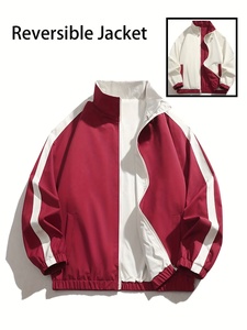 Chaqueta Reversible con Capucha para Hombre y Mujer, Diseño en Contraste de Color, Desmontable, Transpirable, Cortavientos, Cuello Alto, Estilo Deportivo - Product Image 1
