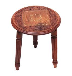 Mesa Auxiliar/Mesa de Centro/Mesa Esquinera/Mesa de Exterior/Mueble de Salón con Hermoso Diseño de Tallado en Madera y Latón - Product Image 1