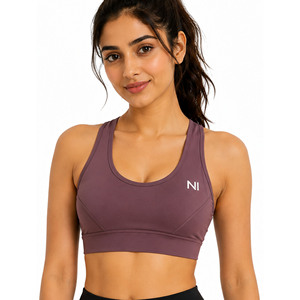 Women's Seamless Scoop Neck Racerback Sports Bra Medium Support Breathable Yoga Top Solid Color Front Logo Nofyan Ind Womens Bra - Product Image 1