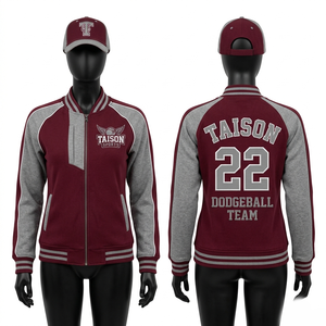 Veste d'entraînement unisexe imperméable en polaire polyester 300 GSM TAISON SPORTS, couleur bordeaux gris, panneaux raglan, broderie personnalisée - Product Image 1