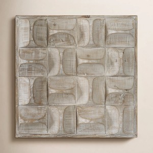 Panel Decorativo Cuadrado con Marco de Madera Geométrica 3D en Blanco Rústico - Product Image 1