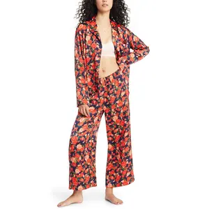 Лидер продаж, женская модная одежда для сна с индивидуальным рисунком, женская пижама 2023, пижамный комплект с принтом, Шелковый атласный комплект с цветочным принтом, сублимация