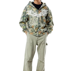 Sudaderas con capucha extragrandes para hombre con cremallera, camuflaje de árboles, parche de aplique personalizado, bordado, forro polar grueso, estilo urbano - Product Image 3